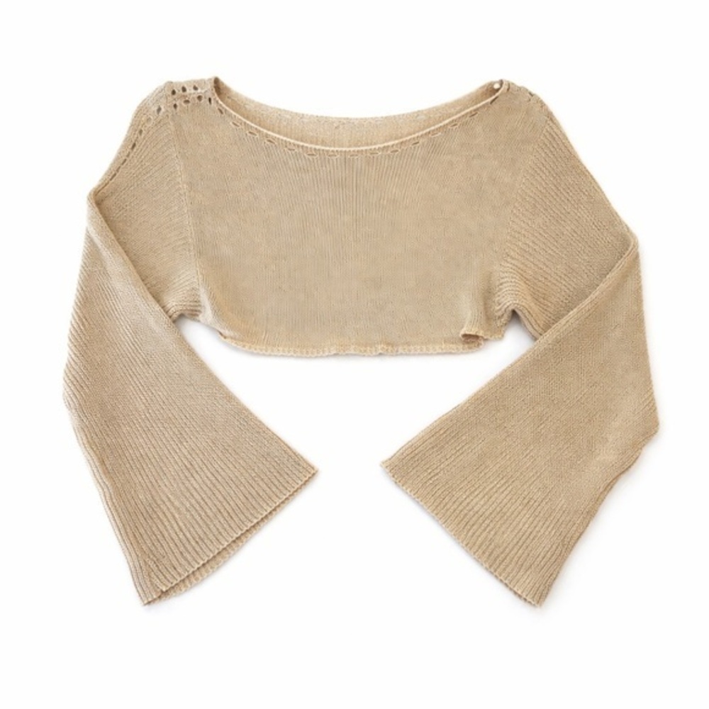 Knit Small Cropped Sweater Long Sleeve Balletcore Neutral Coquette Bell Sleeve
